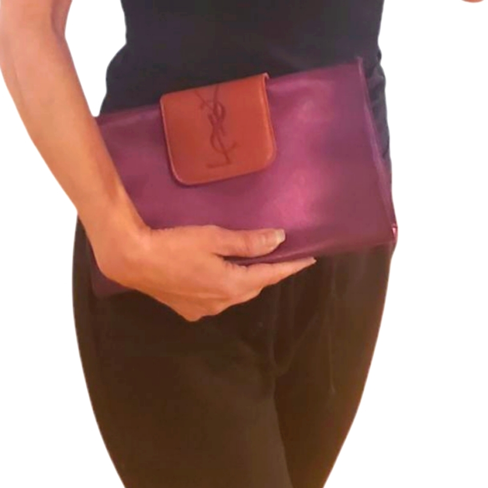 Yves Saint Laurent YSL Purple Satin Cosmetic Clutch Bag Purse Prom